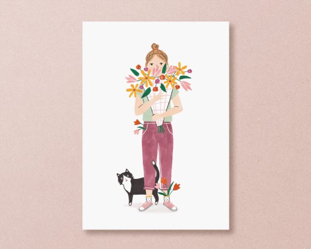 kaart bloemen kat