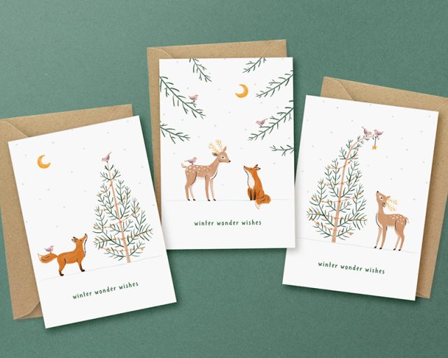 kerstkaarten set bos dieren