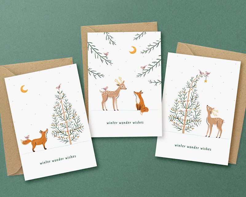 kerstkaarten set bos dieren