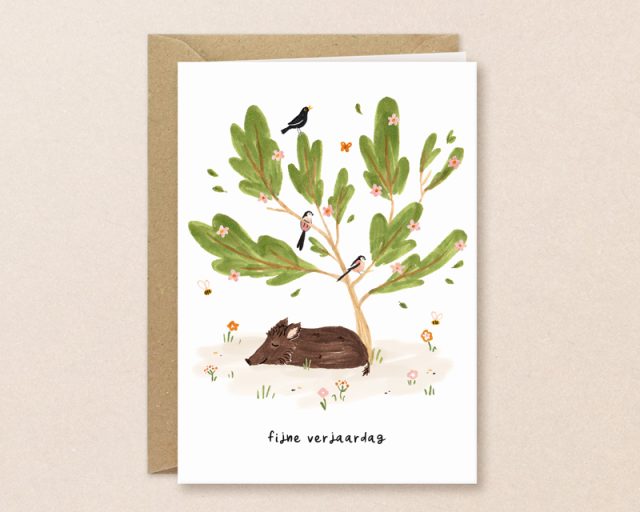 Verjaardagskaart wild zwijntje